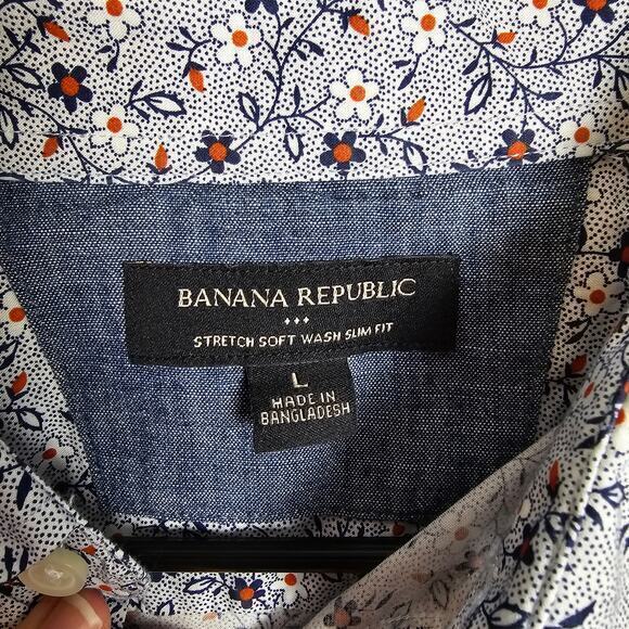 Banana Republic Slim Fit‎ Floral Shirt Blue/White Men's L - Picture 4 of 8